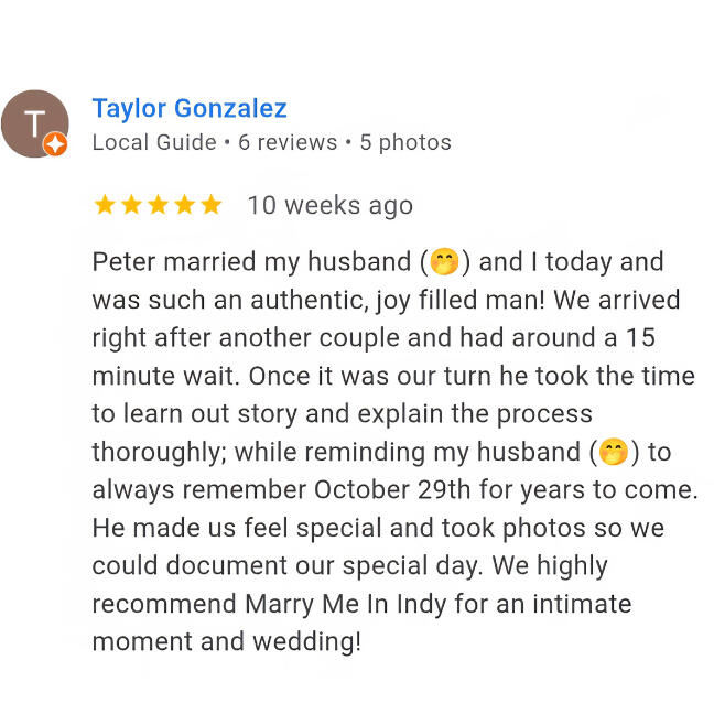 Peter's Civil Ceremony Review Marry Me In Indy Reviews